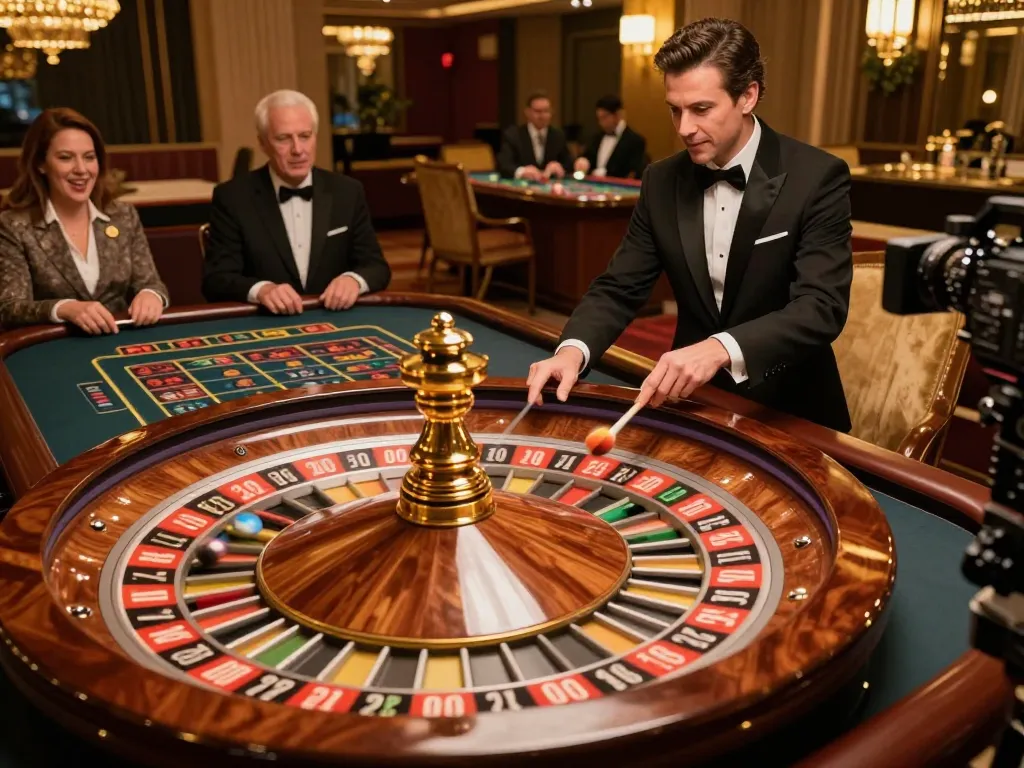 Players placing bets at a luxurious roulette table with RR99 elements visible.