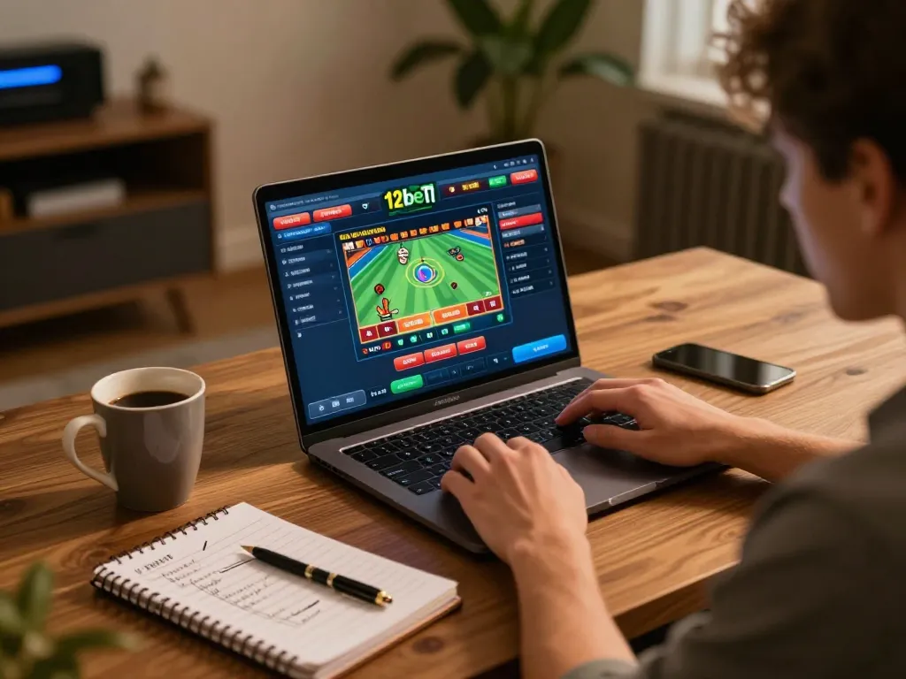 Người chơi khám phá các lựa chọn cược 12bet trên máy tính xách tay trong một không gian thoải mái tại nhà, tham gia vào trò chơi trực tuyến.