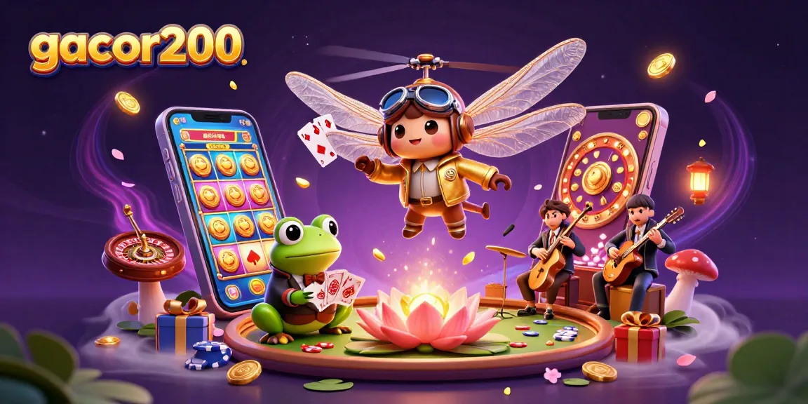 Gacor200 menawarkan suasana kasino yang meriah dengan karakter lucu dalam ilustrasi detail 3D.