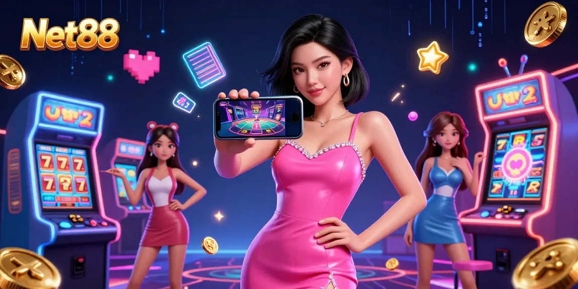 Experience thrilling gameplay at Net88 with a stunning Asian woman engaged in a live dealer game.