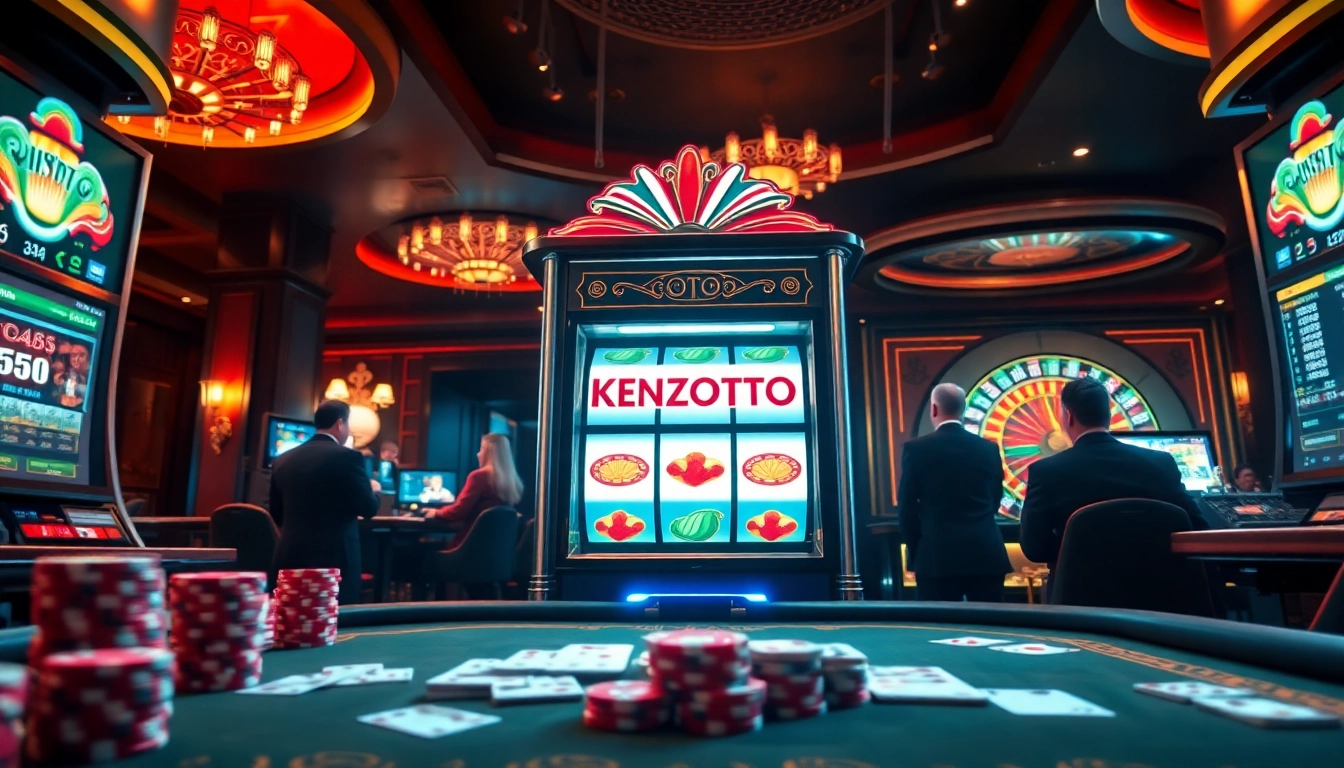 Players engaging with the KENZOTOTO slot machine in a luxurious casino environment.