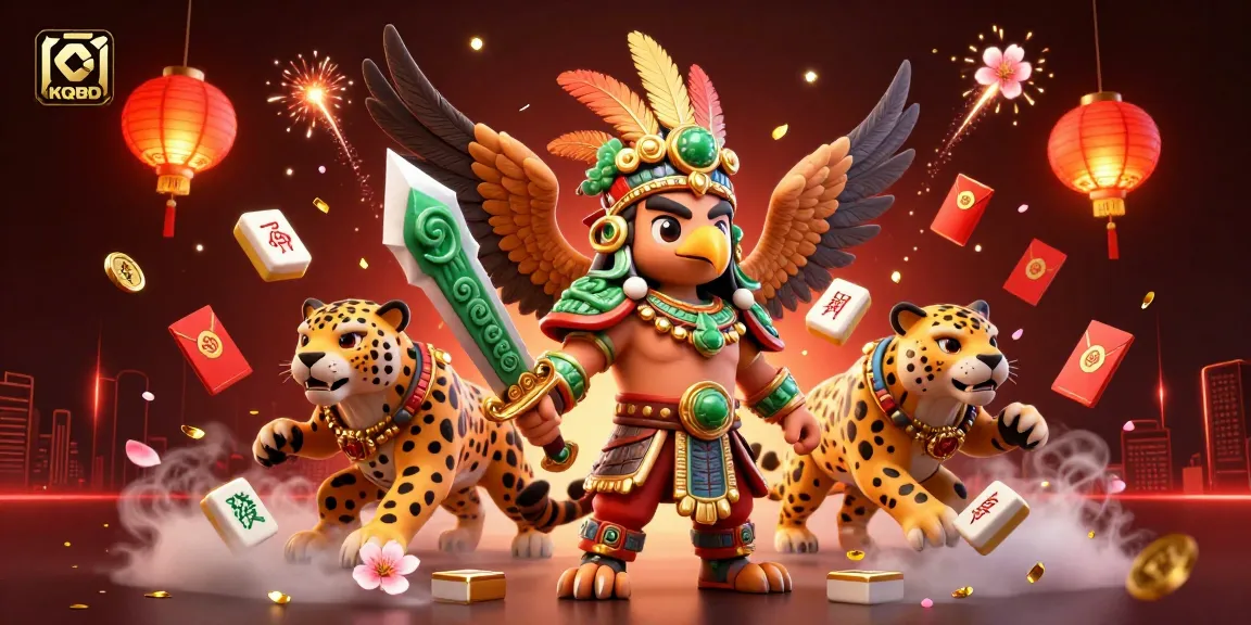 KQBD displays an exciting digital art scene featuring Aztec warriors surrounded by gambling elements.