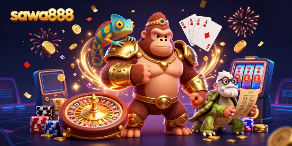 Experience sawa888 with vibrant casino action from colorful slots and golden chips.