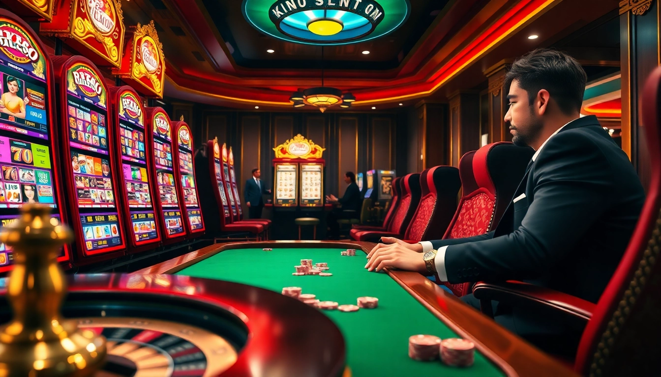 Experience thrilling demo slot games in a lavish casino atmosphere.