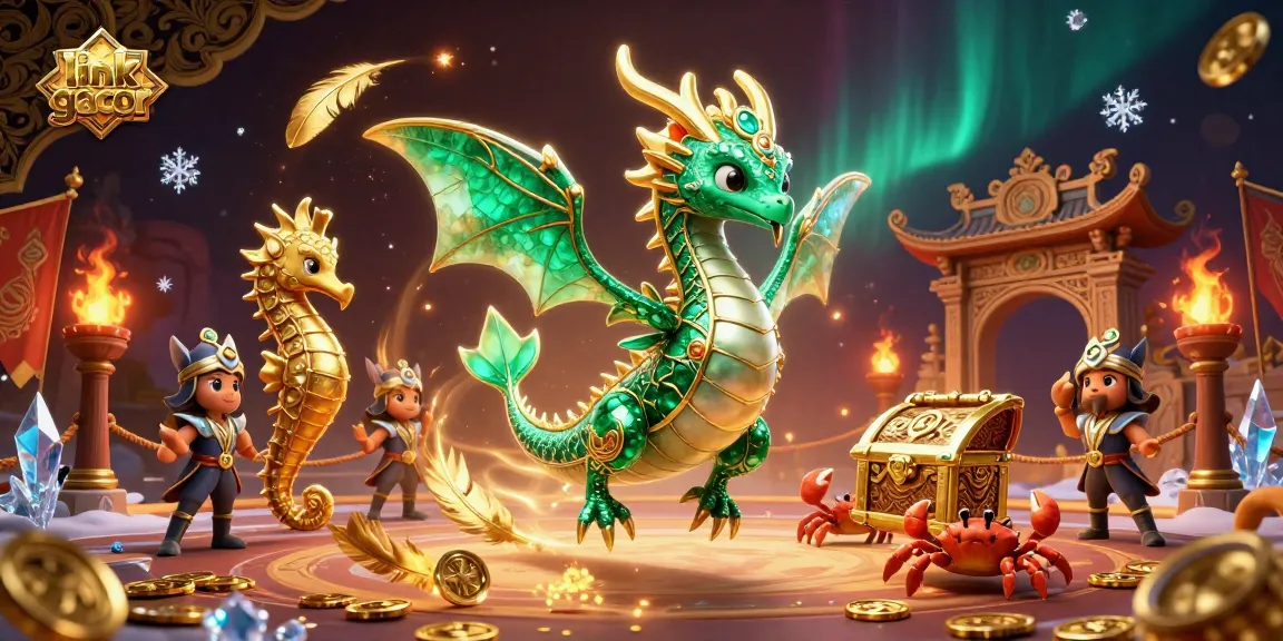 Experience thrilling gameplay with link gacor in a vibrant treasure-filled casino scene featuring a majestic sea dragon.