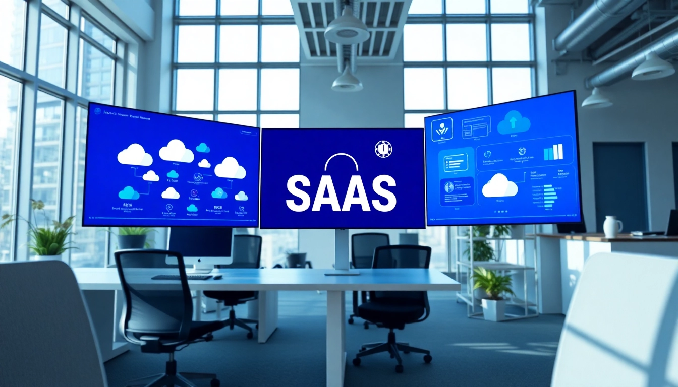 Engaging SaaS interface in a modern office, highlighting innovative software solutions.