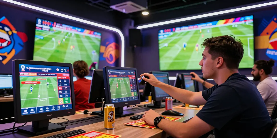 Exciting TEMPOTOTO daftar scene with a sports enthusiast choosing bets in a lively lounge.
