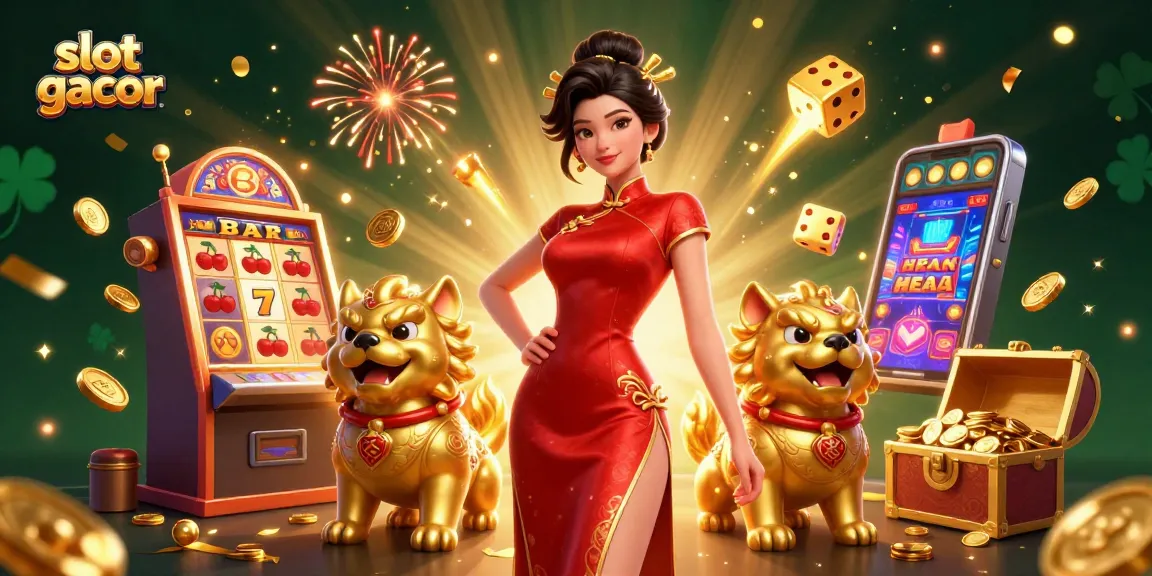 Experience thrilling wins at slot gacor with our dynamic gaming scene showcasing a glamorous character and exciting symbols.