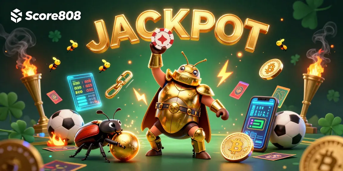 Engage in thrilling sports betting with Score808, featuring beetles in victory and vibrant elements.
