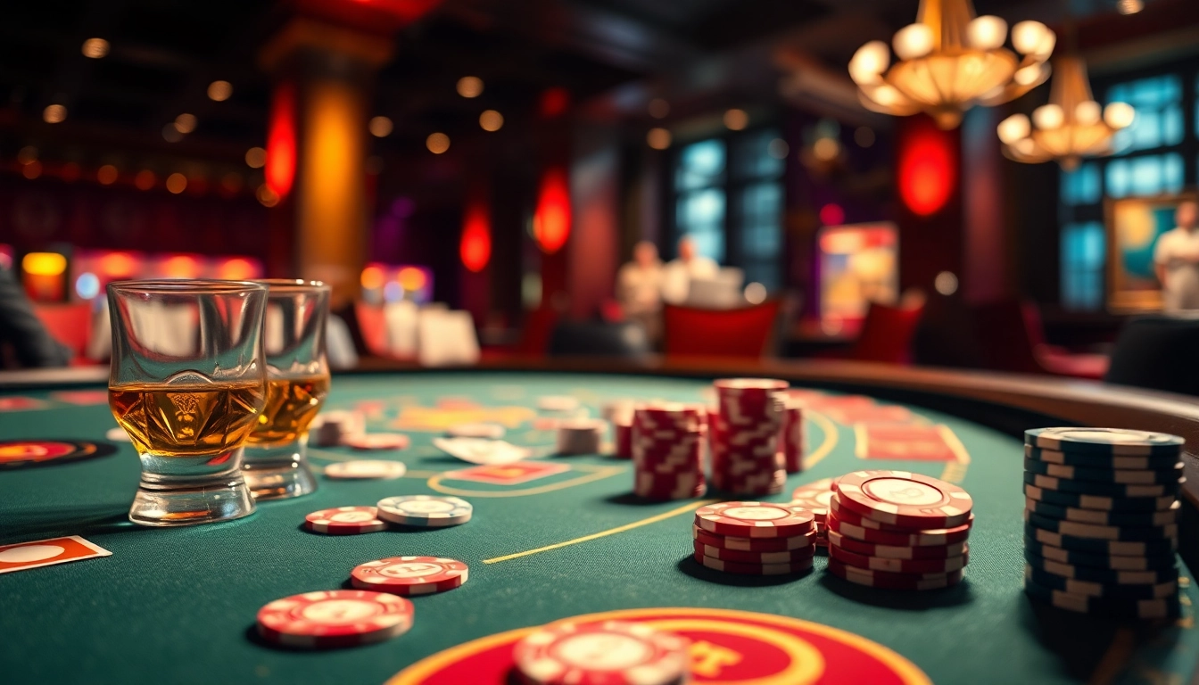 Arushoki menang di meja poker dengan suasana kasino yang mewah dan energik.