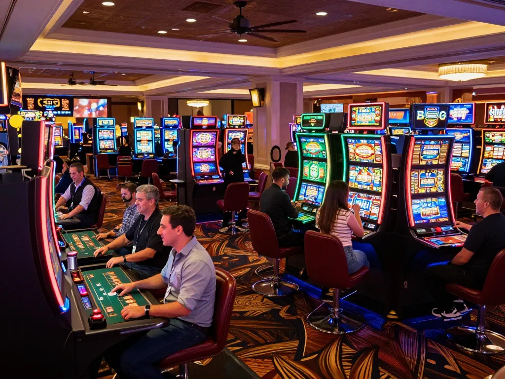 Players enjoying the exciting lc88 casino floor with colorful slot machines and vibrant atmosphere