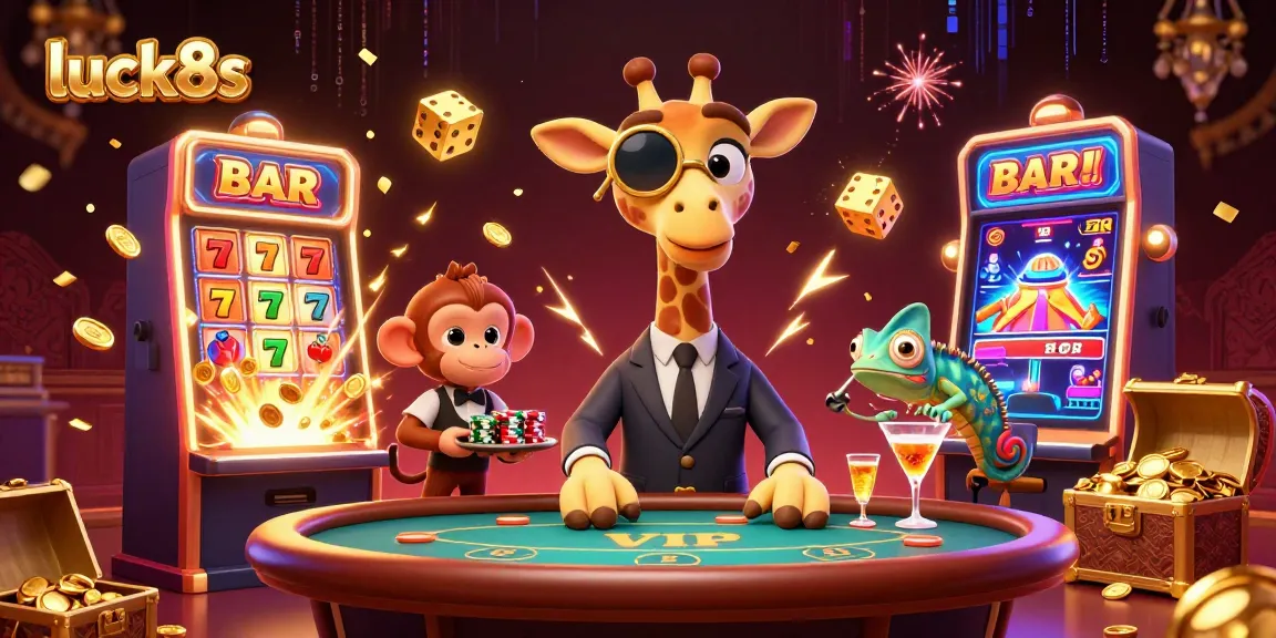 Engage with luck8s as the high-roller giraffe bets big at a vibrant casino scene.