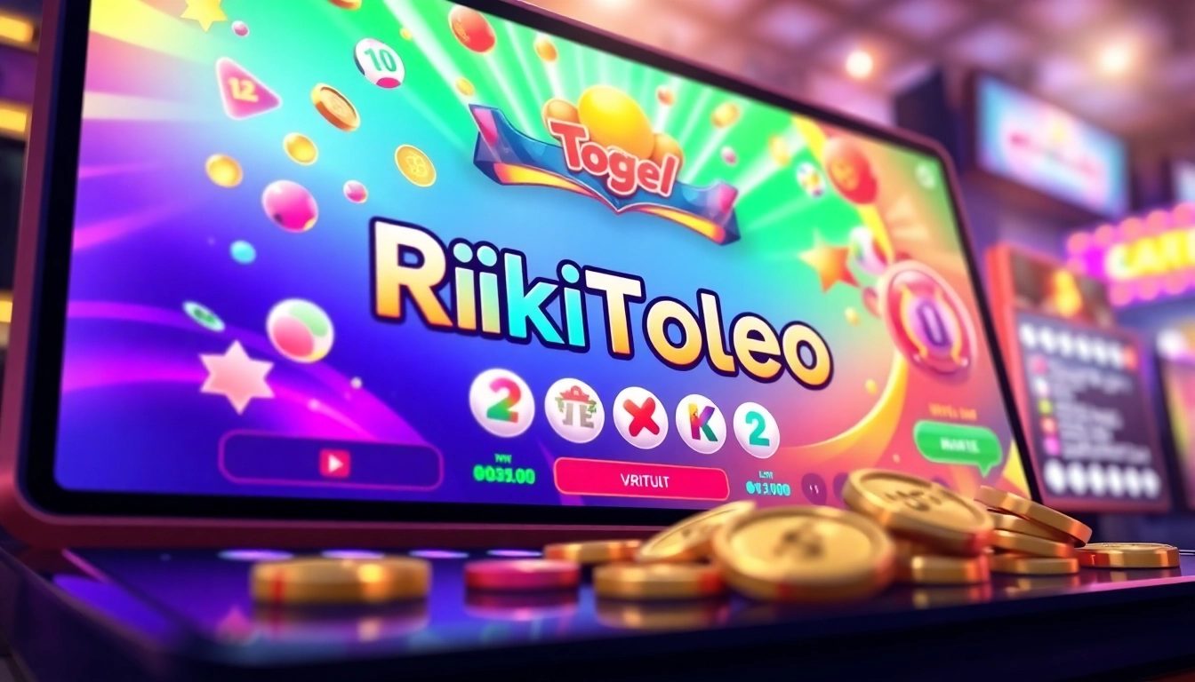Rikitogel game interface yang warna-warni dengan elemen permainan menarik dan koin
