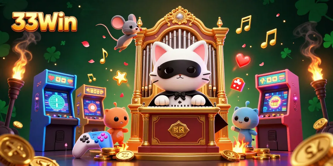 Experience thrilling gameplay at 33Win with vibrant casino-inspired illustrations and gaming elements.