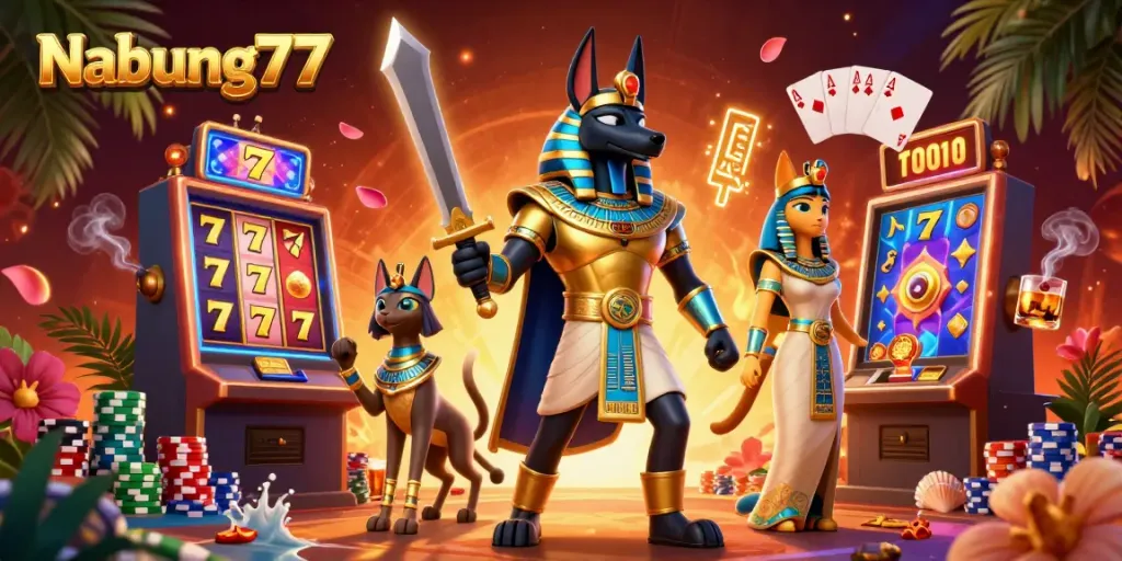 Menangkan jackpot di Nabung77 dengan Anubis dan Bastet yang menghidupkan permainan slot online.