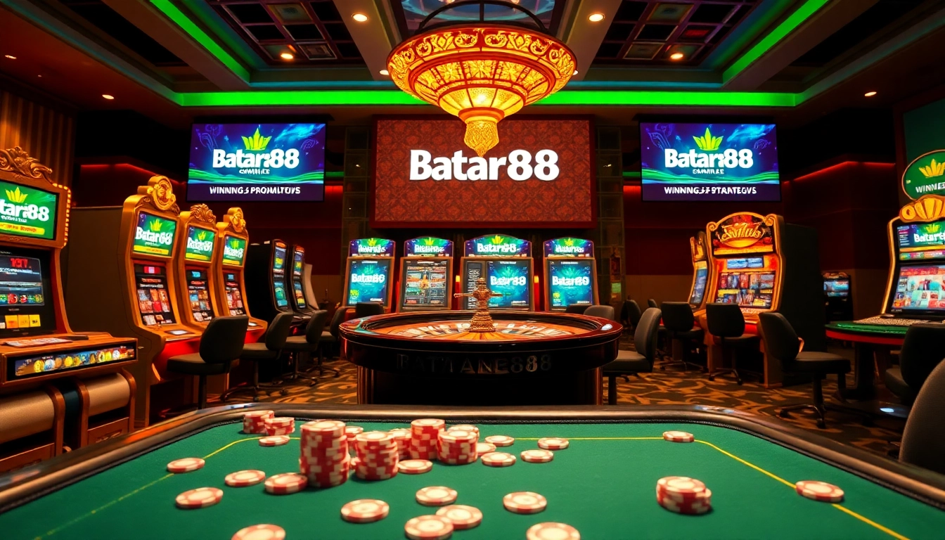Engaging online gaming atmosphere with Batara88 logo on display and casino elements.