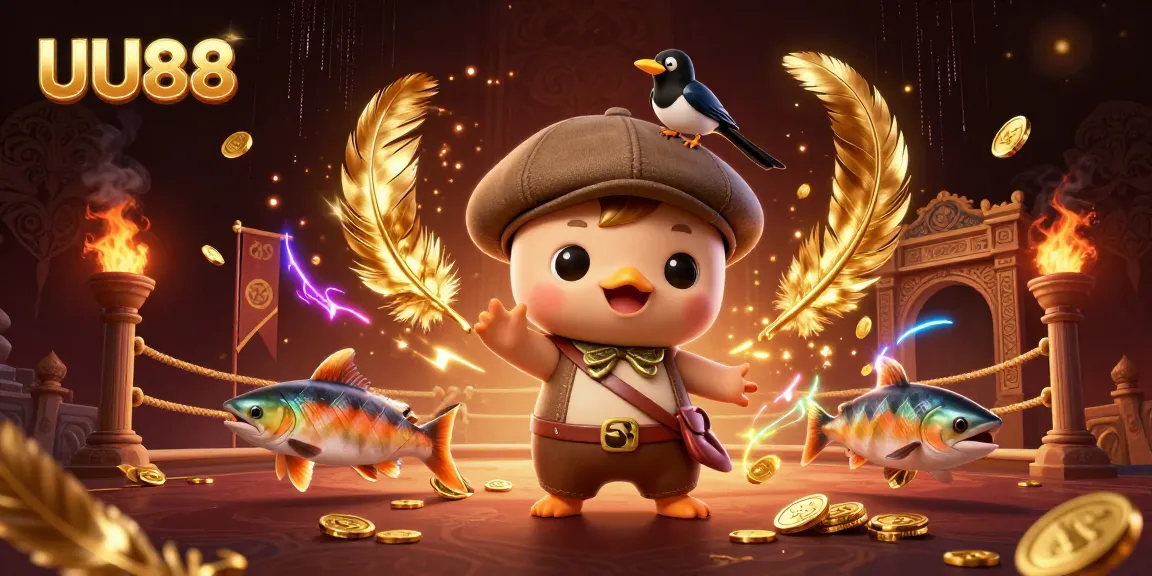 Experience winning moments with UU88 in this vibrant 3D casino illustration packed with playful characters and dynamic elements.
