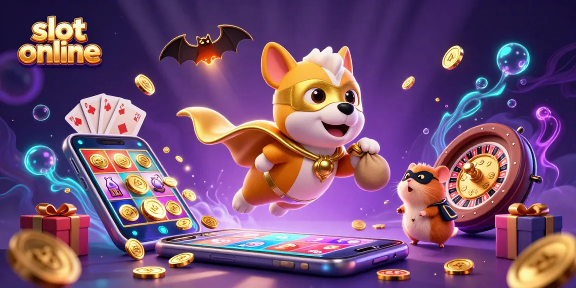 Slot online dengan pahlawan superhero 3D dan elemen perjudian yang menarik dalam ilustrasi.