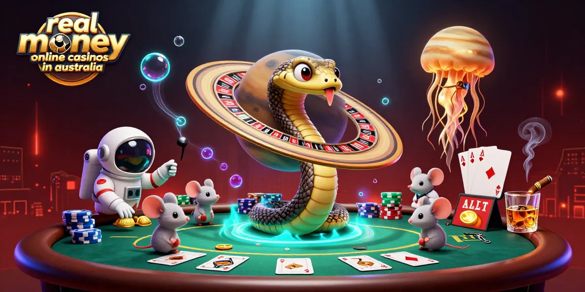 Experience thrilling bets at real money online casinos in Australia with colorful gaming characters in a vibrant scene.