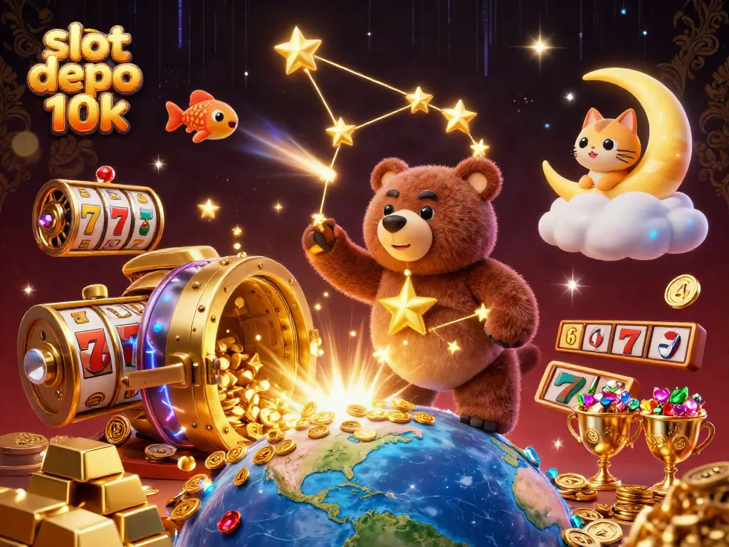 Experience the excitement of slot depo 10k with our vibrant 3D casino-themed illustration.