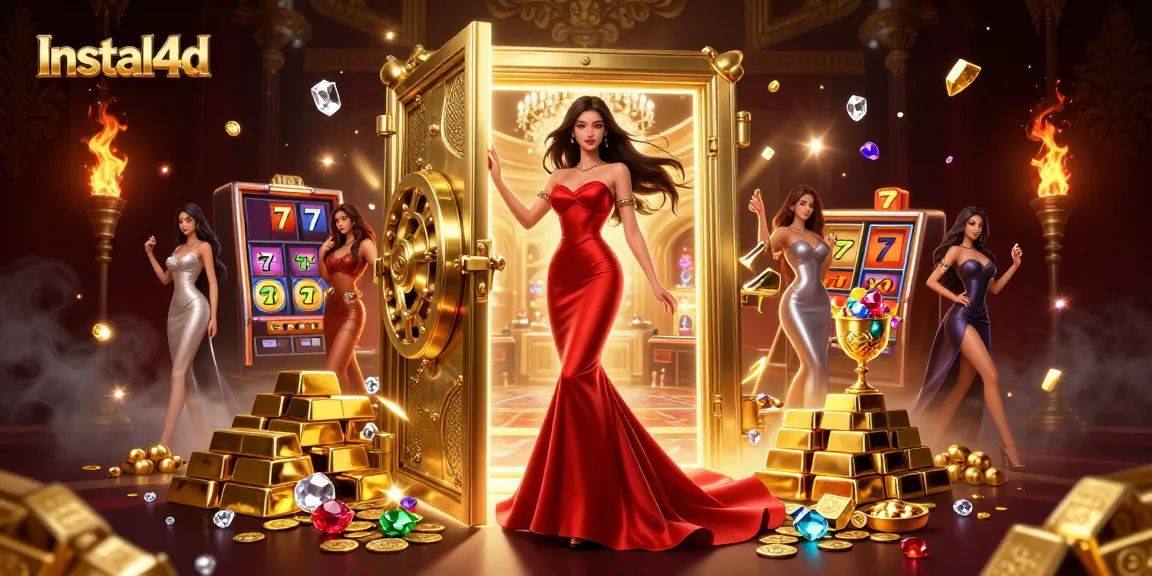 Experience winning with Instal4d in a vibrant casino scene filled with treasures and slots.