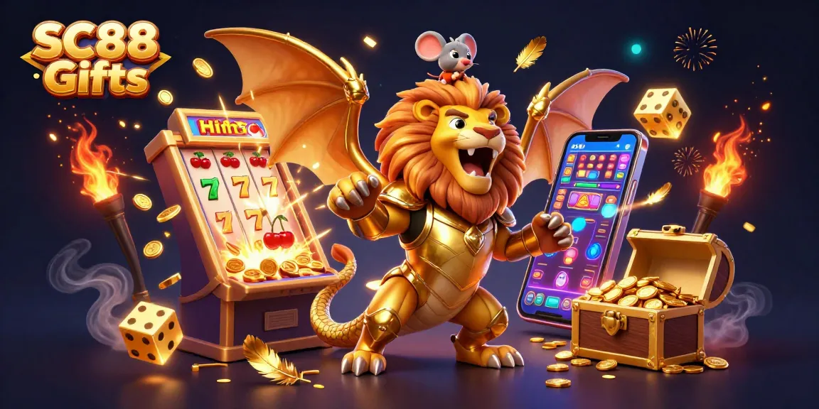 Engage in exciting SC88 Gifts experiences with a golden chimera and slot machines brimming with joy.