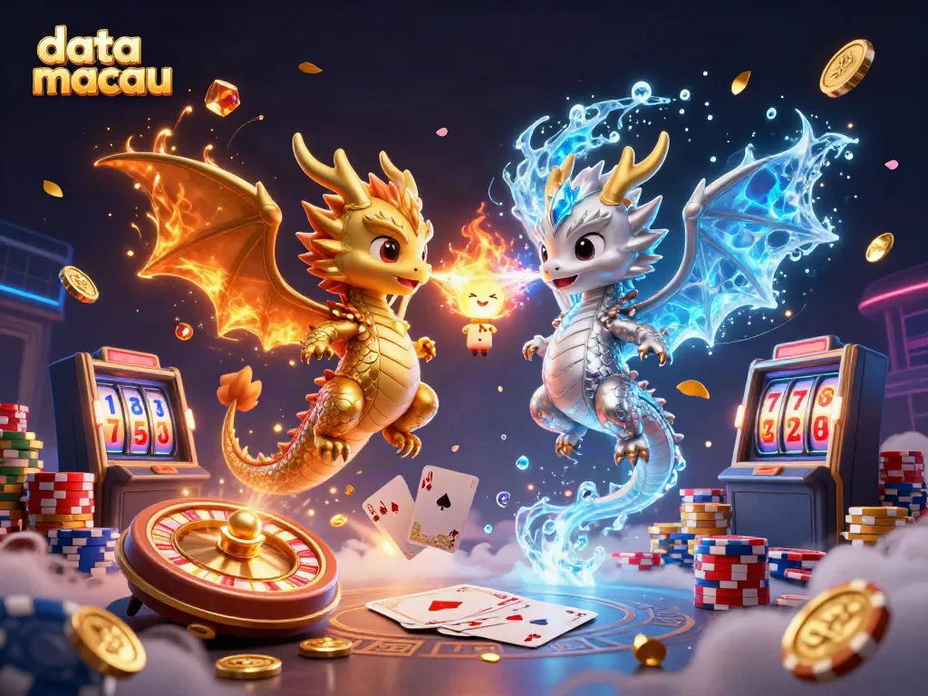 Engaging illustration showcasing data macau inspired scene with golden dragons, casino elements, and vibrant colors.
