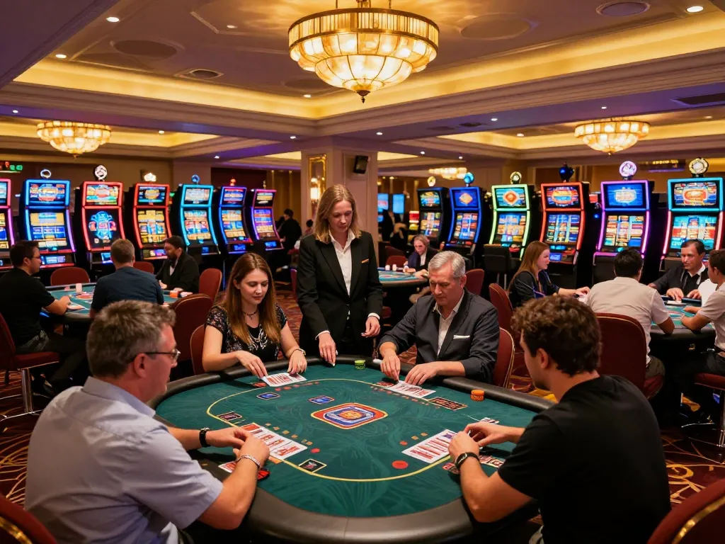 UG88 players enjoying vibrant casino games with warm lighting and exciting atmosphere