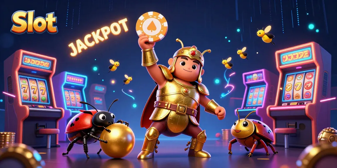 Experience thrilling Slot action with a herculean beetle champion and vibrant gaming visuals.