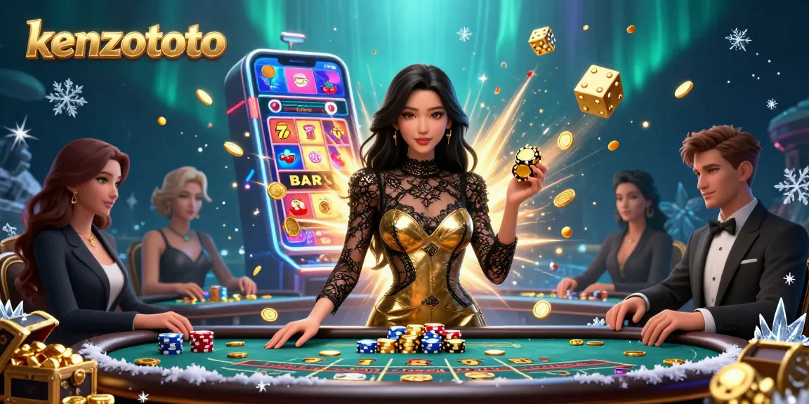 Play thrilling games at kenzototo with an elegant Asian woman at a VIP baccarat table amid dynamic casino visuals.