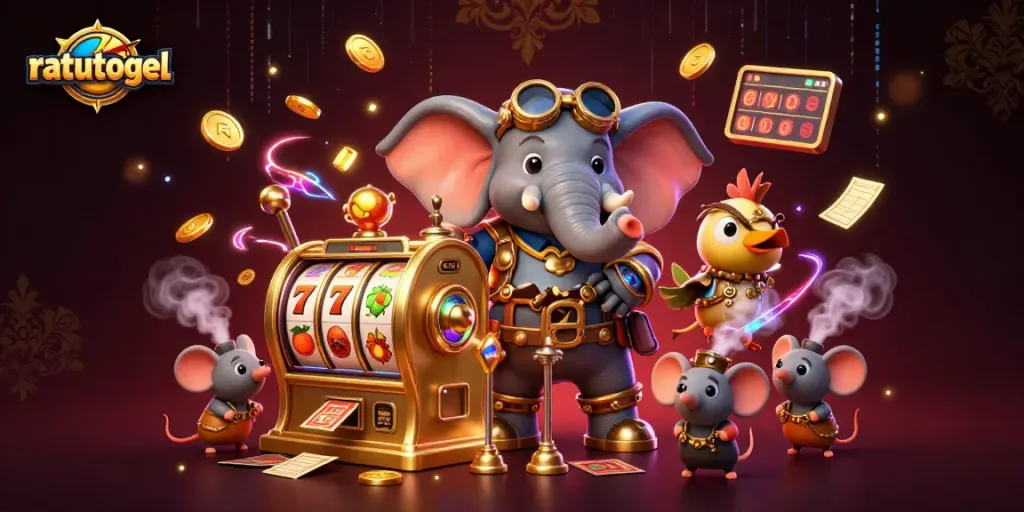 Play ratutogel winning slots with a steampunk elephant at a vibrant casino!