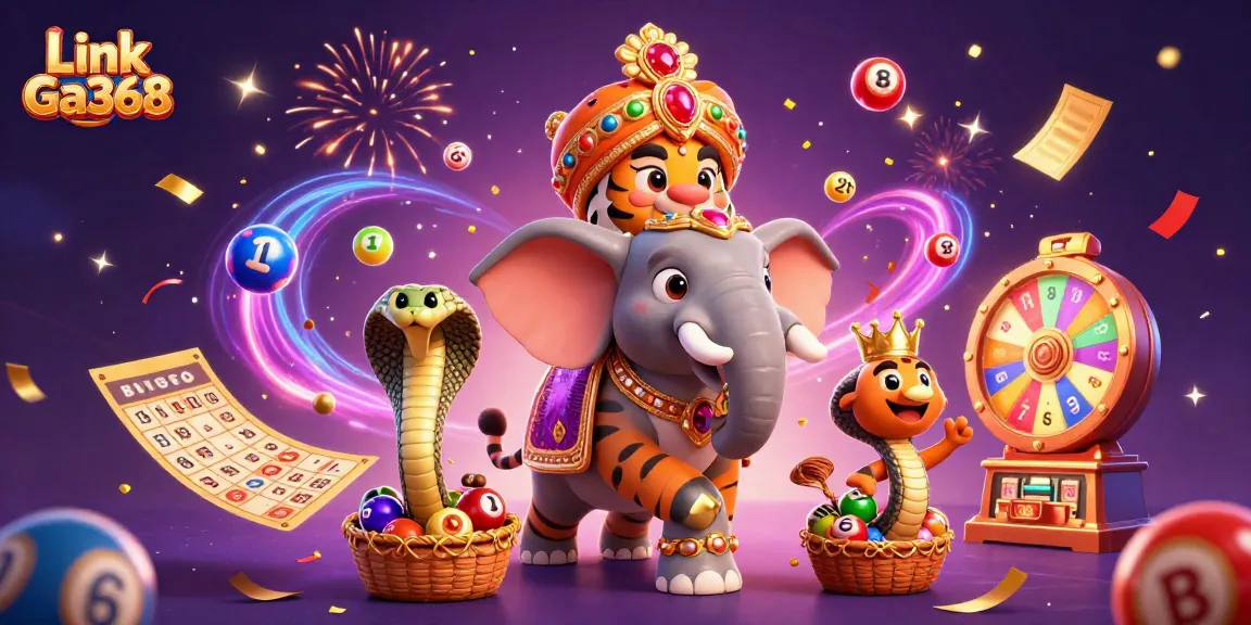 Engage in the excitement of Link Ga368's online betting with vibrant elements from gambling, showcasing colorful lottery balls and lively game features.