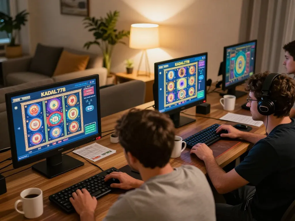 KADAL778 online players enjoying strategic slot games in a cozy home setting.