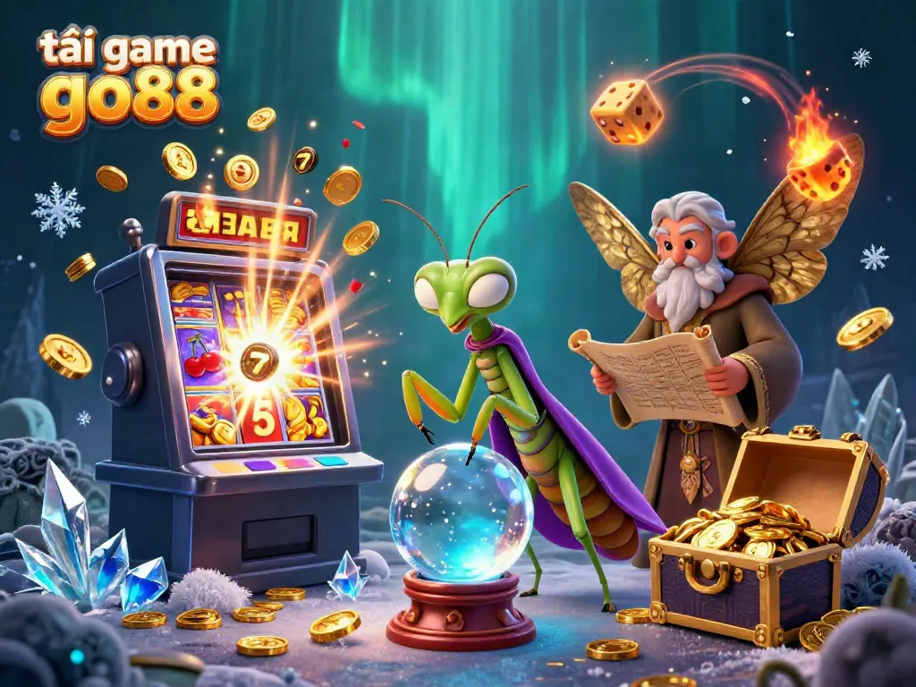 Play and win with tải game go88 in a vibrant casino world surrounded by fortune tellers and game elements.