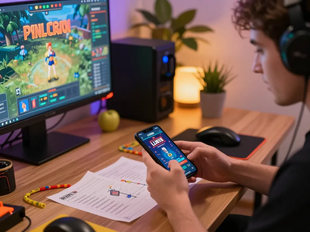 Player enjoying LLWIN casino app on smartphone with engaging gaming setup and warm atmosphere