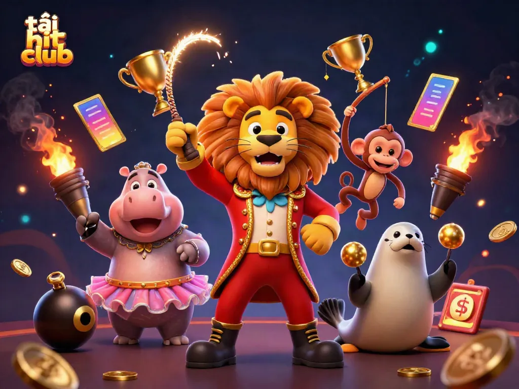 Experience thrilling gameplay with tải hit club - vibrant 3D circus casino illustration