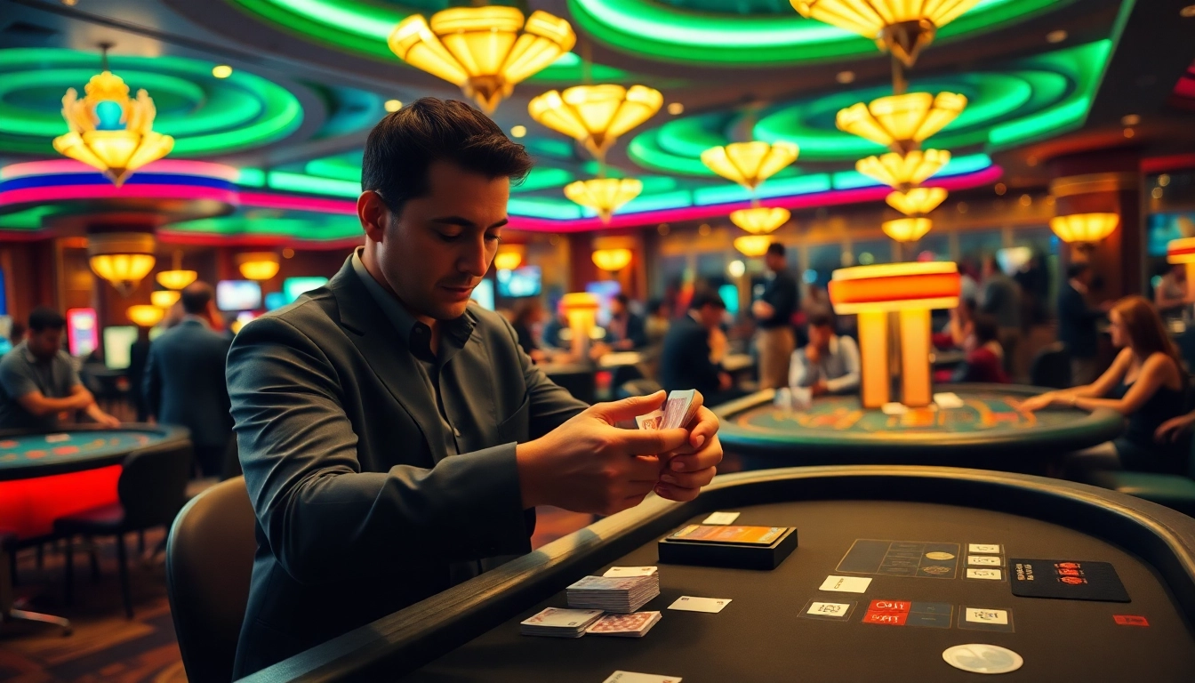 Menangkan di dentoto dengan dealer kartu dan pemain yang antusias di kasino yang ramai.