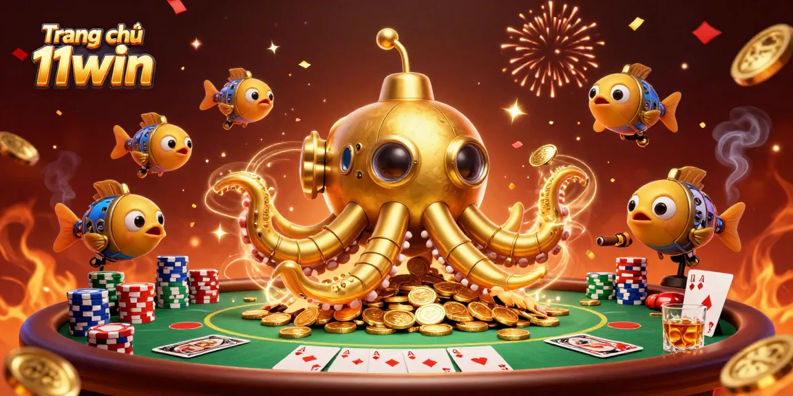 Experience the thrill of Trang chủ 11win with a vibrant kraken and poker scene filled with dynamic elements.