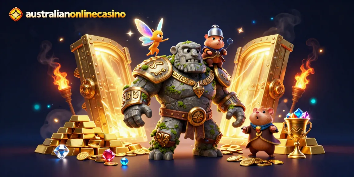 Experience the thrill of australianonlinecasino with a dynamic 3D illustration featuring magic and treasure.