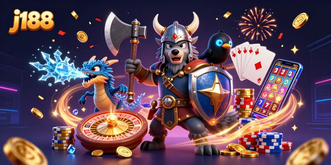 Engage with j188 while enjoying captivating casino adventures featuring a Viking warrior and dragon.
