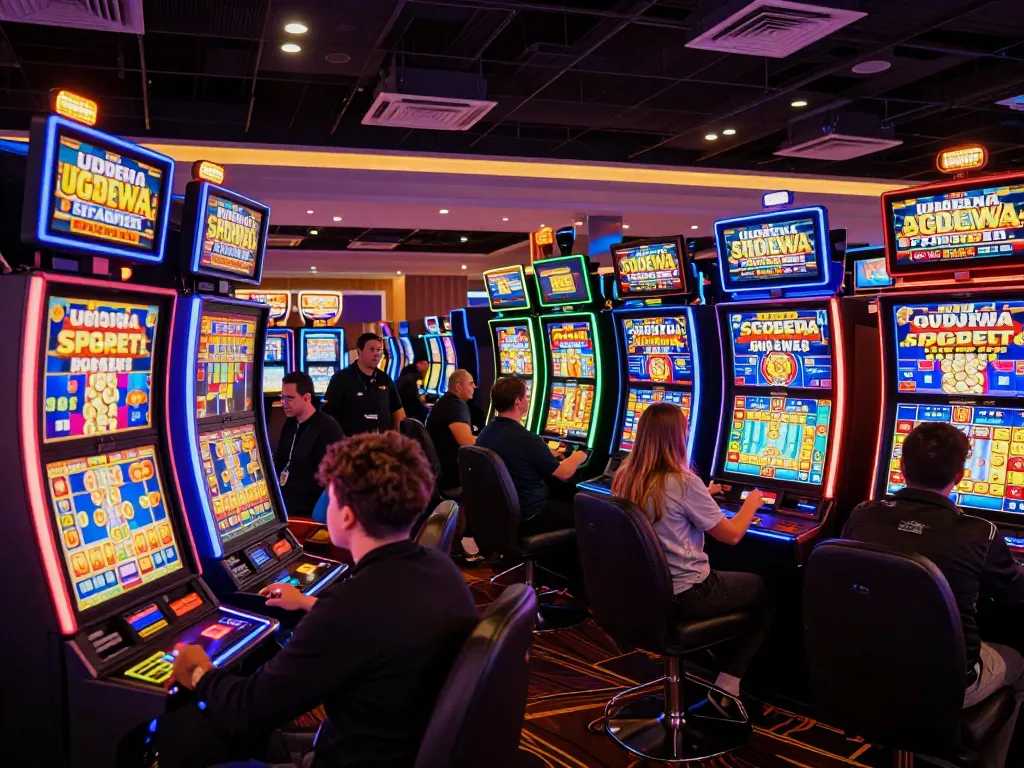 UGDEWA players enjoy the excitement of Super Scatter slot machines, vibrant casino atmosphere