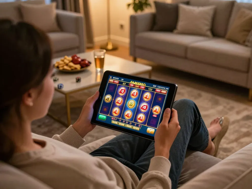 Enjoying online gaming at home with fun79 while engaging in an exciting slot game.