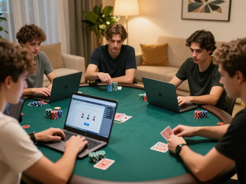 Players enjoying strategic online poker gameplay with 98win98 platform in a cozy setting