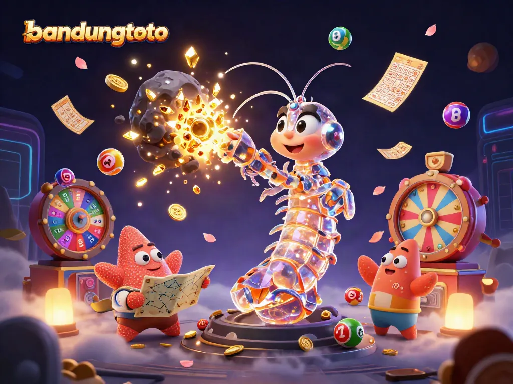 Experience excitement with bandungtoto as a galactic mantis shrimp bursts through an asteroid showering gems and coins.