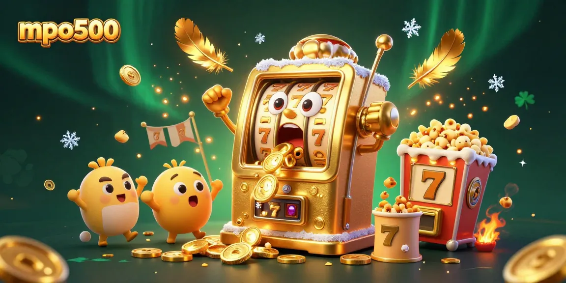 Slot jackpot MPO500 menghibur, dikelilingi oleh mesin slot dan efek visual yang memikat.