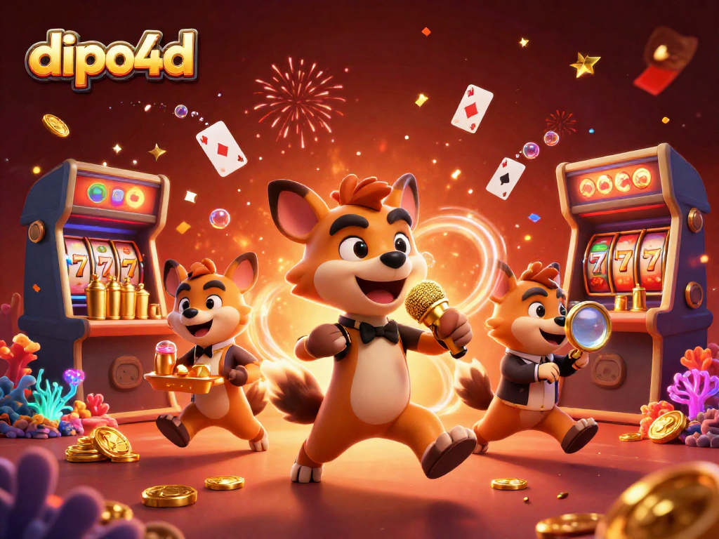 Engage in the excitement of dipo4d with hyenas at a comedy casino club surrounded by vibrant gaming elements.