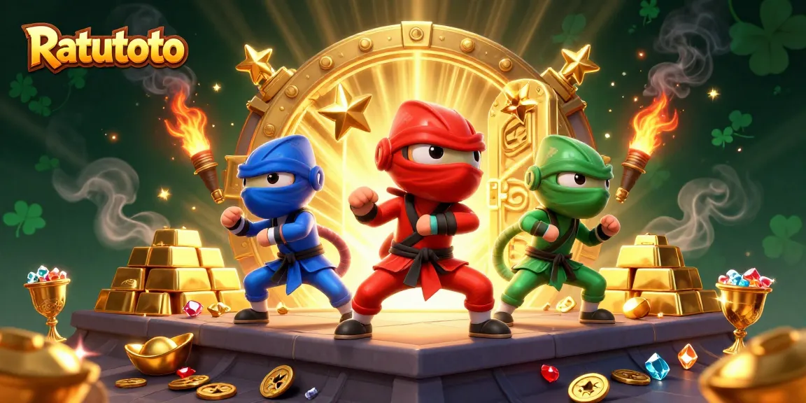Ratutoto menjadi fokus dalam aksi ninja chameleon, dengan simbol keberuntungan judi yang menyebar di sekitarnya.