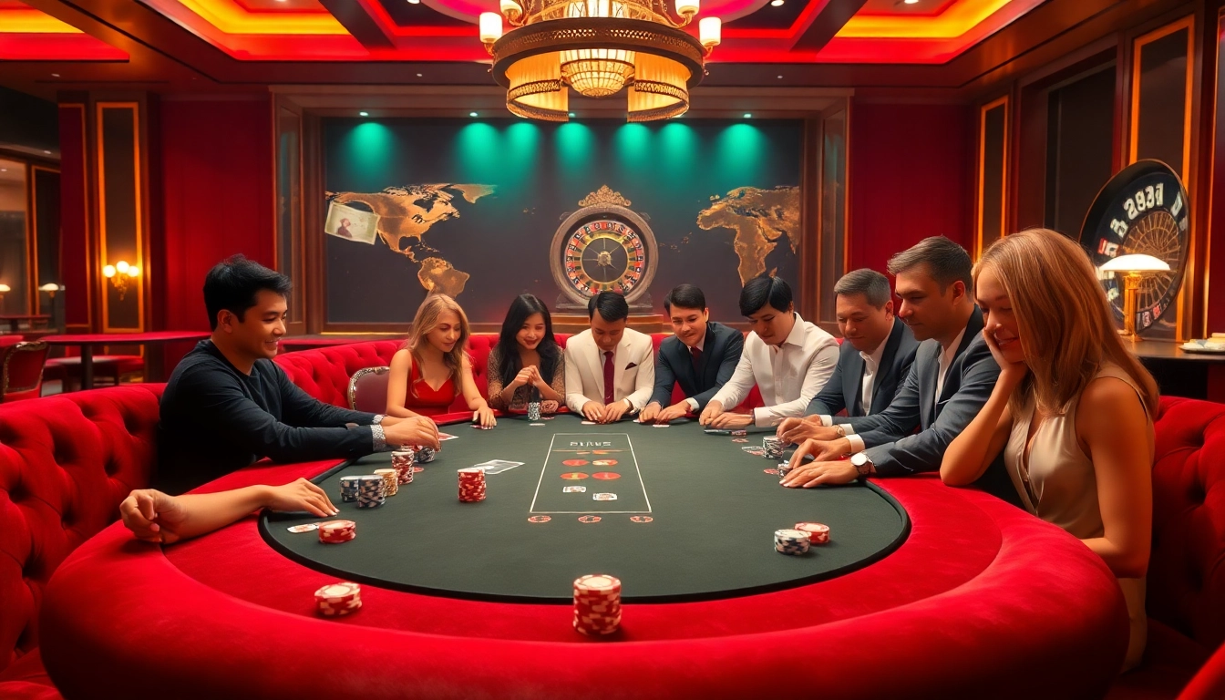 Experience the thrill of 8KBET's online poker table with vibrant chips and enthusiastic players.
