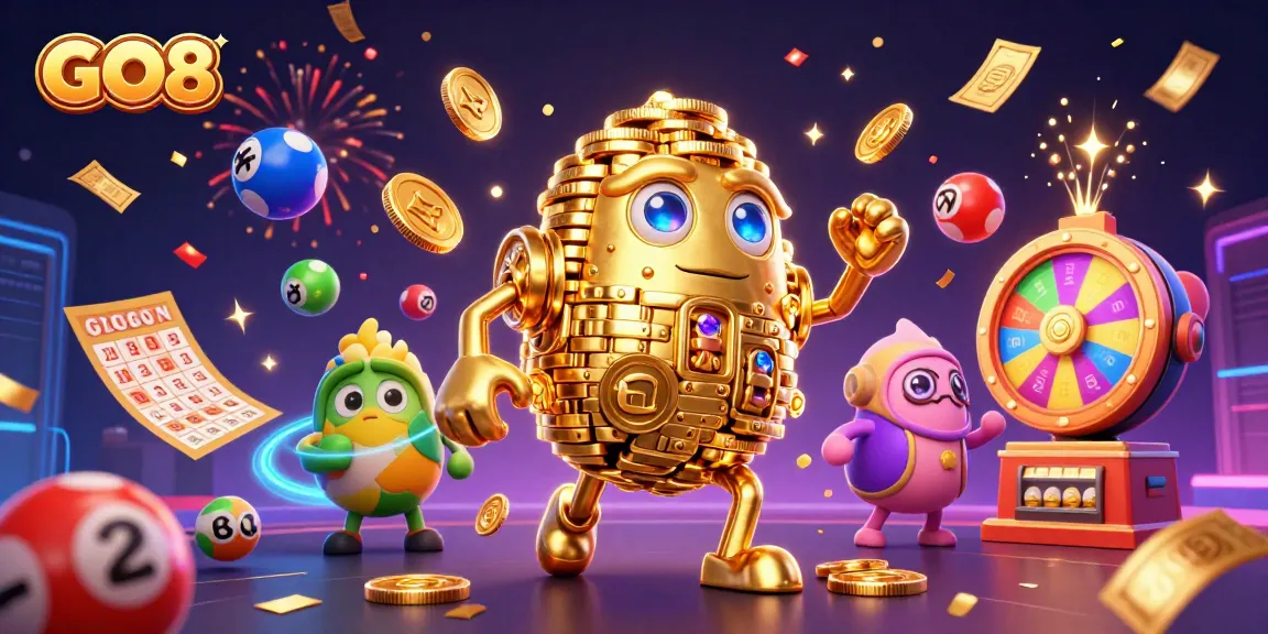 Experience thrilling entertainment with GO8's golden coin golem amidst vibrant gambling elements.