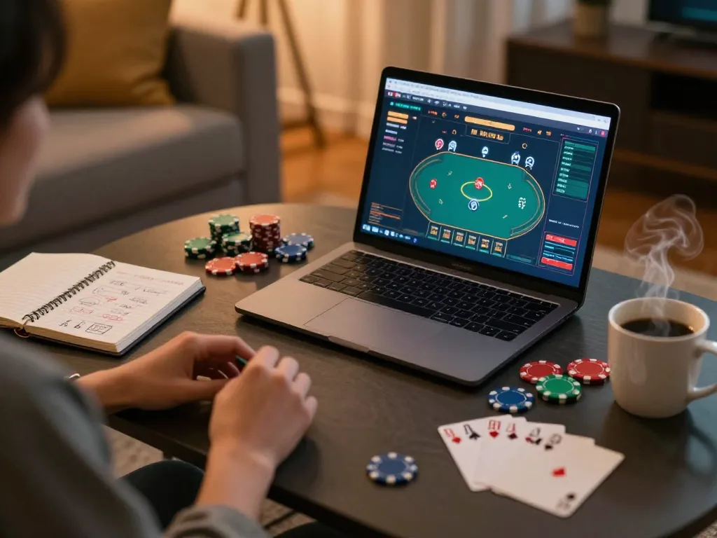 Permainan poker online yang menarik di rumah menggunakan platform jalatogel dengan elemen strategis yang terlihat.